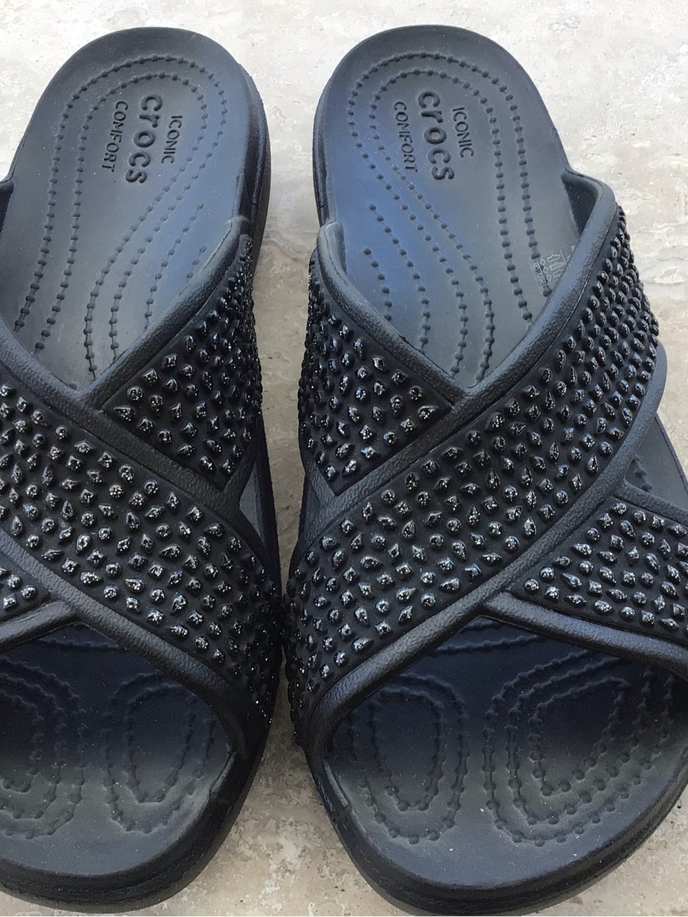 CROCS Women's Black Jeweled Strap Slide Sandals